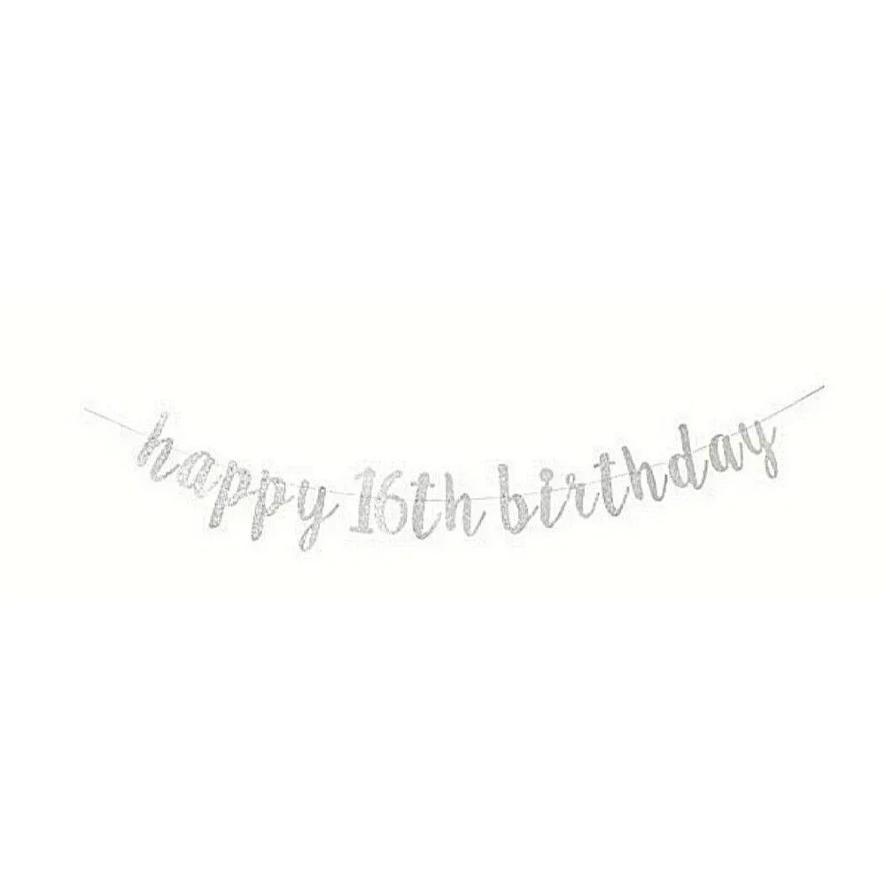 Silver Glitter Happy 16th Birthday Banner Party Decorations